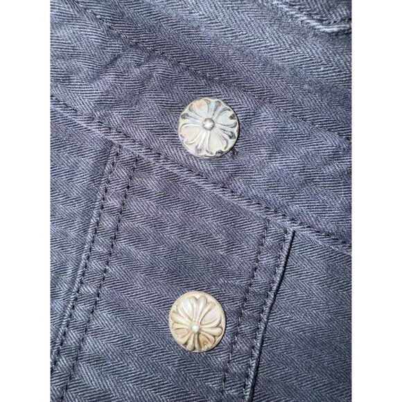 Chrome Hearts Black Denim Shirt Jacket With Quilted Lining & Silver Button Detai - Picture 14 of 16